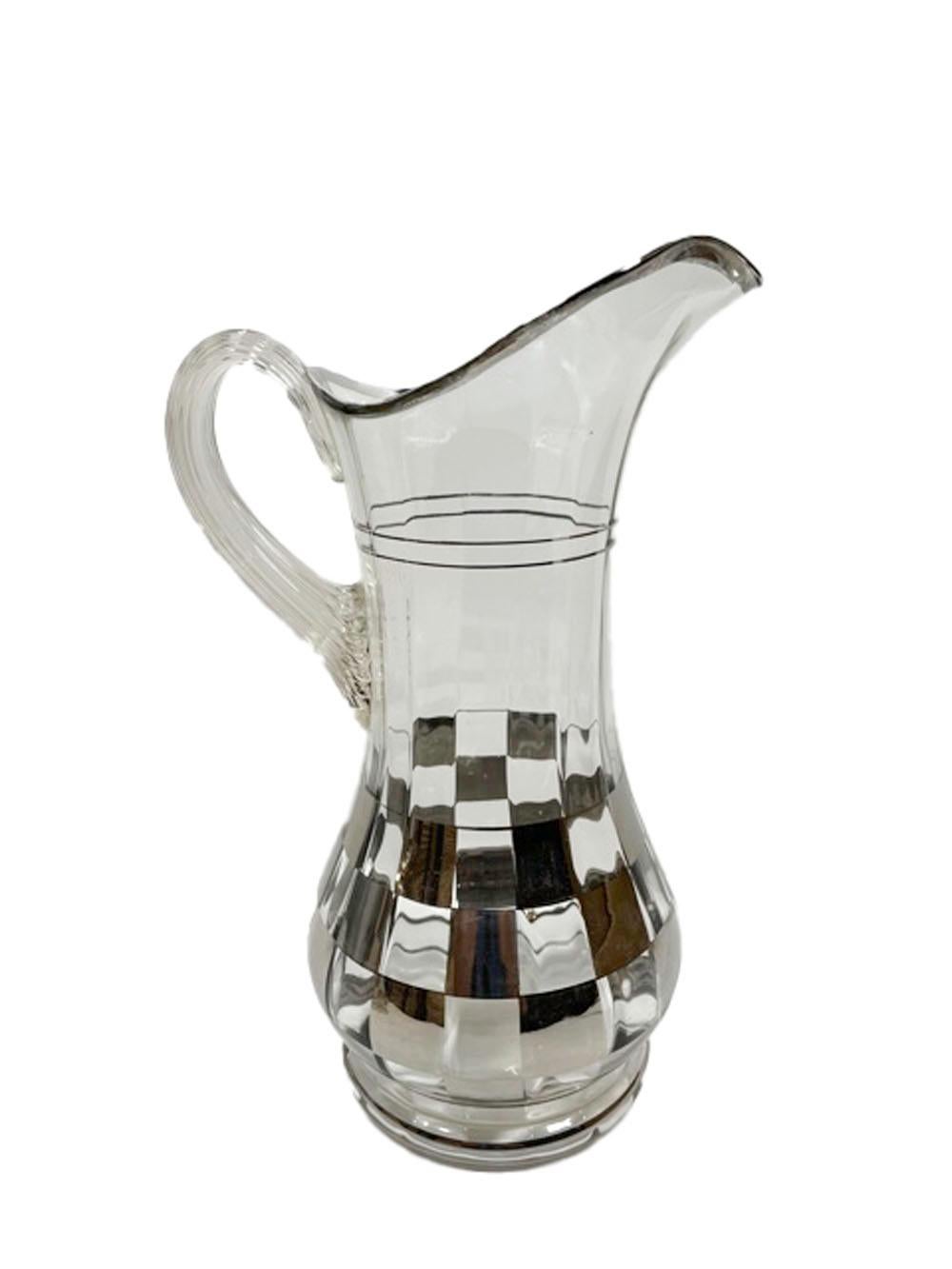 20th Century Art Deco Cocktail Set with Silver Check Pattern on Ribbed Optical Glass