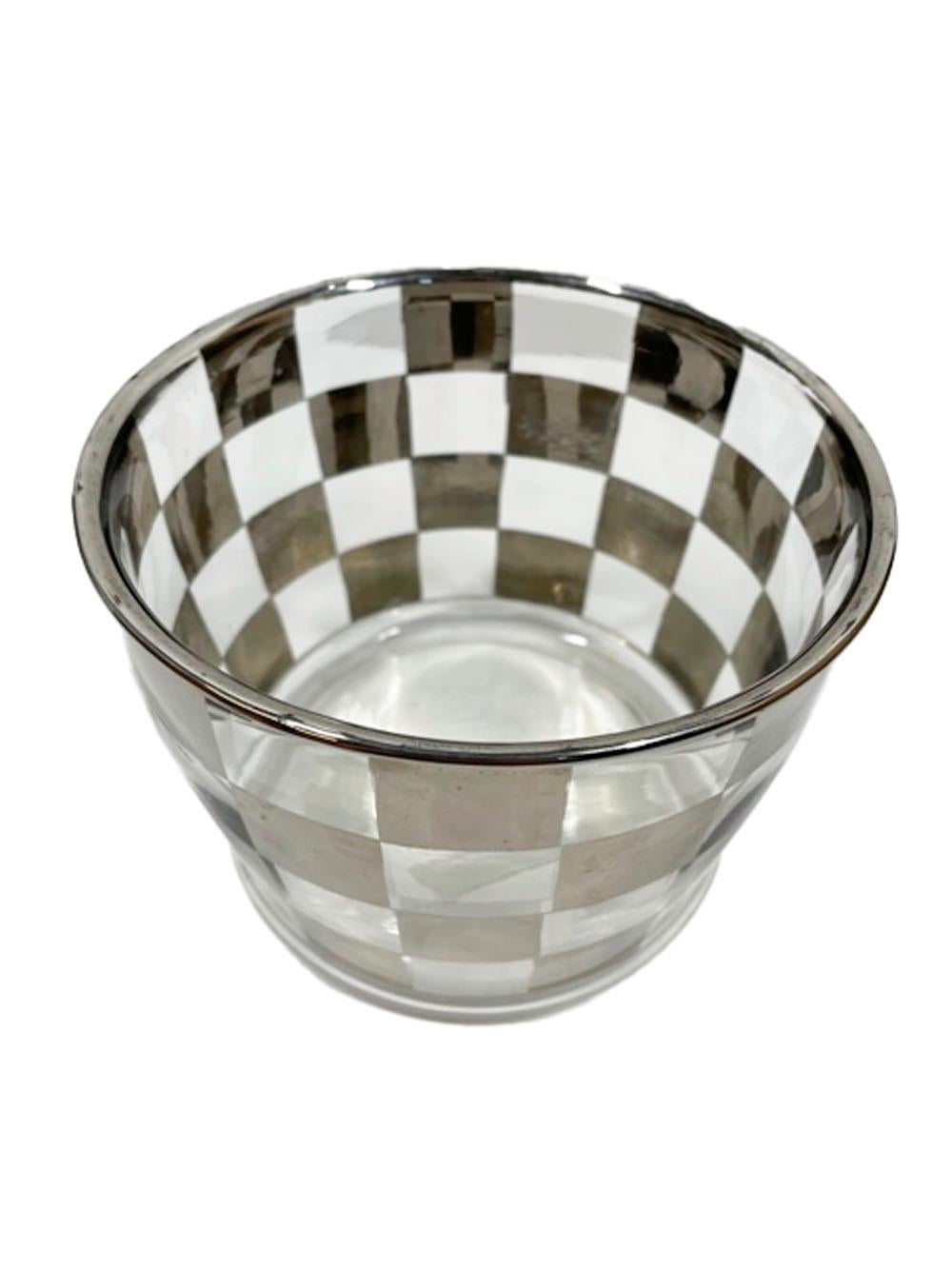Art Deco Cocktail Set with Silver Check Pattern on Ribbed Optical Glass 1