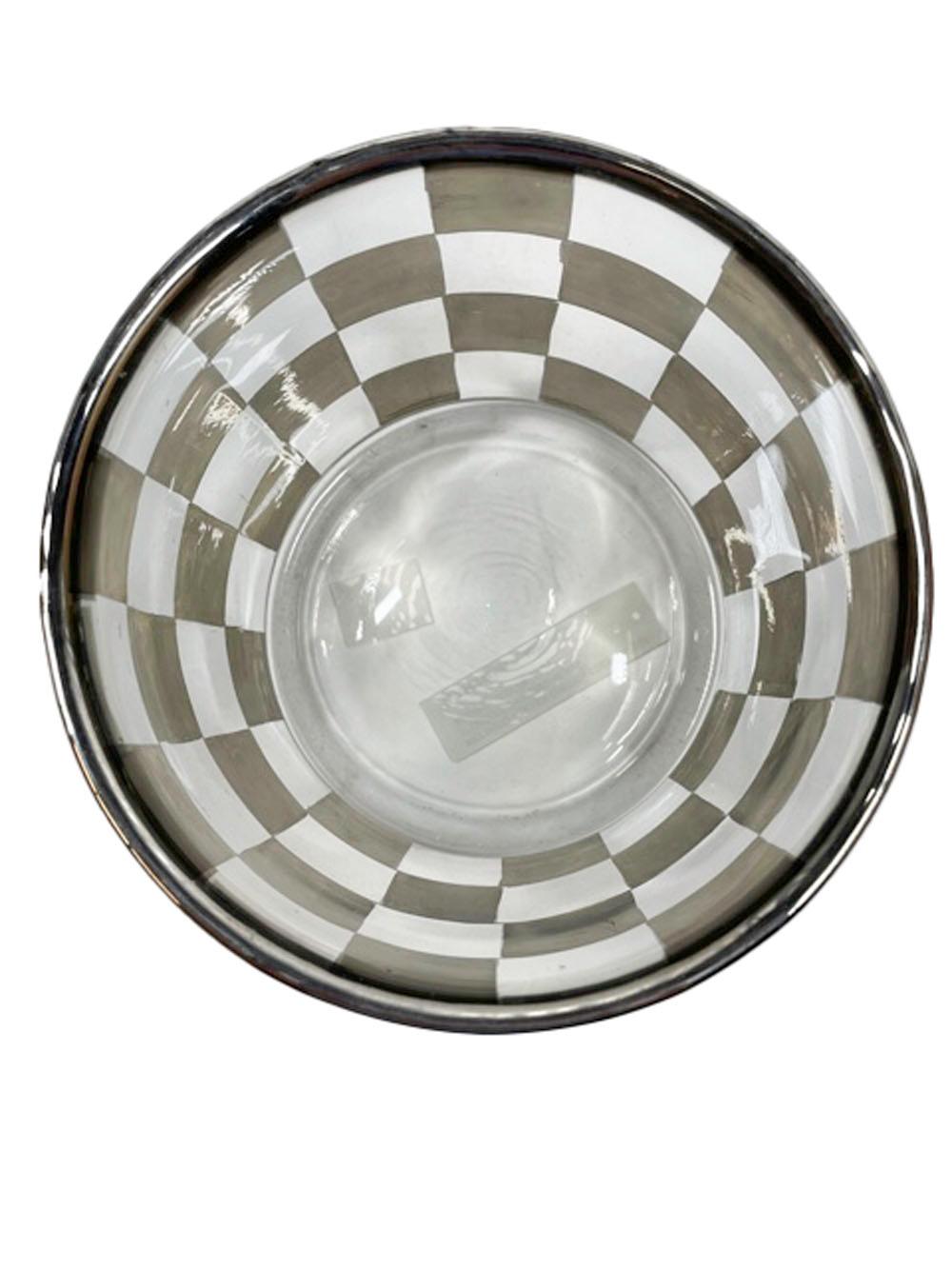 Art Deco Cocktail Set with Silver Check Pattern on Ribbed Optical Glass 2