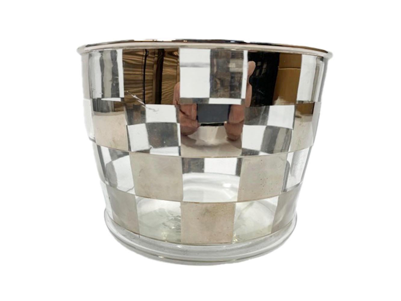 Art Deco Cocktail Set with Silver Check Pattern on Ribbed Optical Glass 3