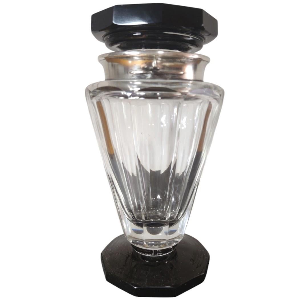 Art Deco Cocktail Shaker Heavy Cut Crystal Neck Silver For Sale 5