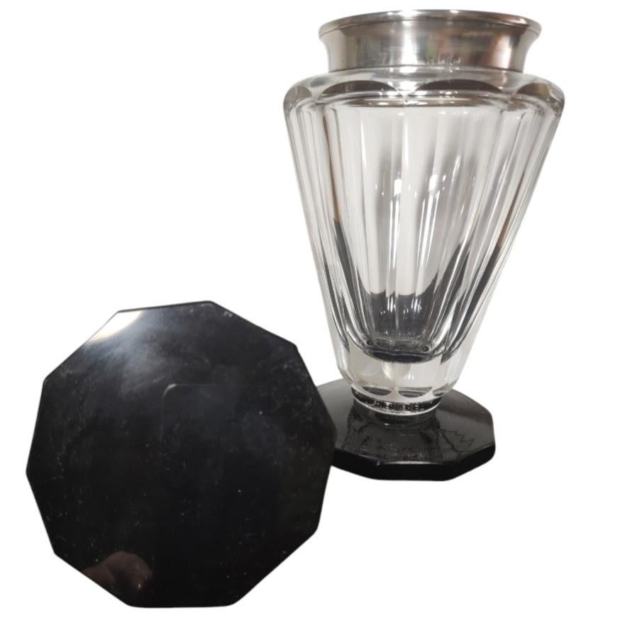 Early 20th Century Art Deco Cocktail Shaker Heavy Cut Crystal Neck Silver For Sale