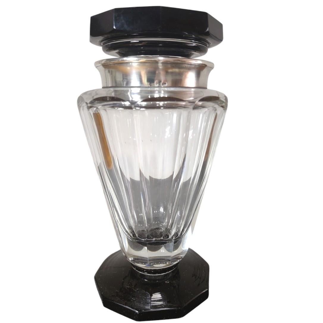 Art Deco Cocktail Shaker Heavy Cut Crystal Neck Silver For Sale 2