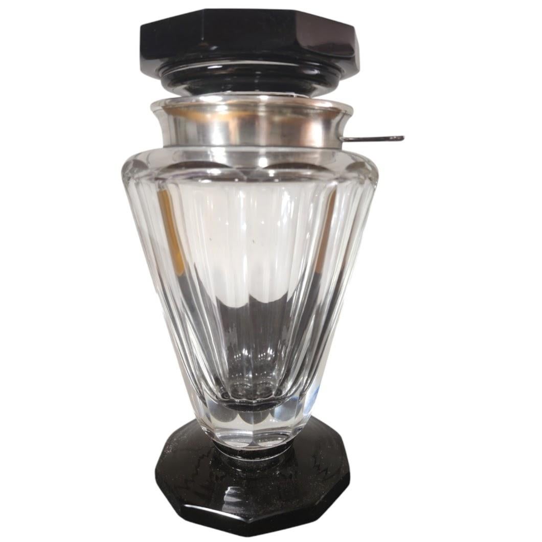 Art Deco Cocktail Shaker Heavy Cut Crystal Neck Silver For Sale 4