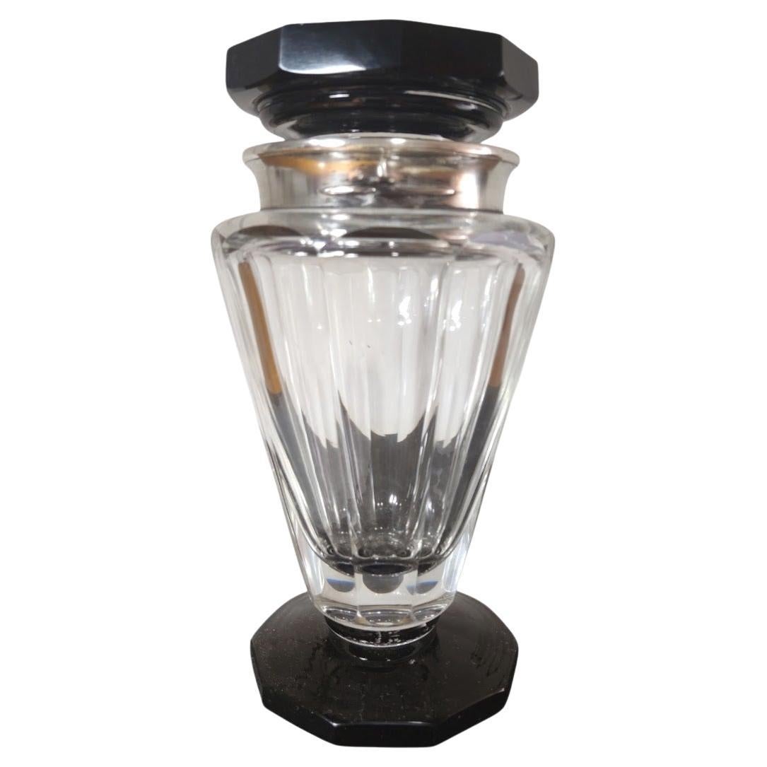 Coctelera Art Decó Cuello de Cristal Tallado Pesado Plata
