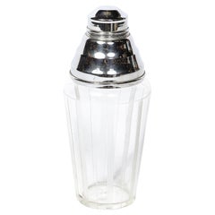 Vintage Art Deco Cocktail Shaker in Chrome & Glass with Vertically Etched  Detailing 