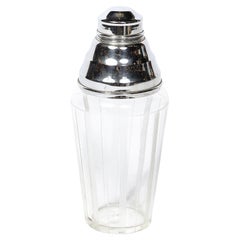 Vintage Art Deco Cocktail Shaker in Chrome & Glass with Vertically Etched  Detailing