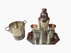 Art Deco Cocktail Shaker Matching Glasses and Ice Bucket Silver Plate