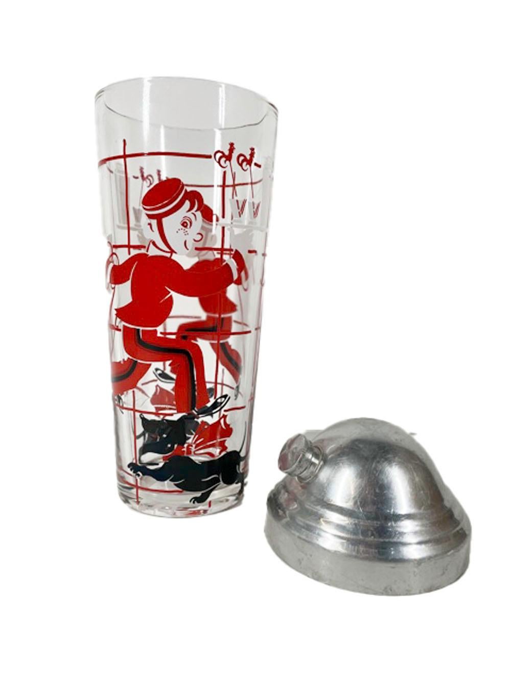 American Art Deco Cocktail Shaker Set, Bellhop Walking a Dachshund and Carrying Cocktails