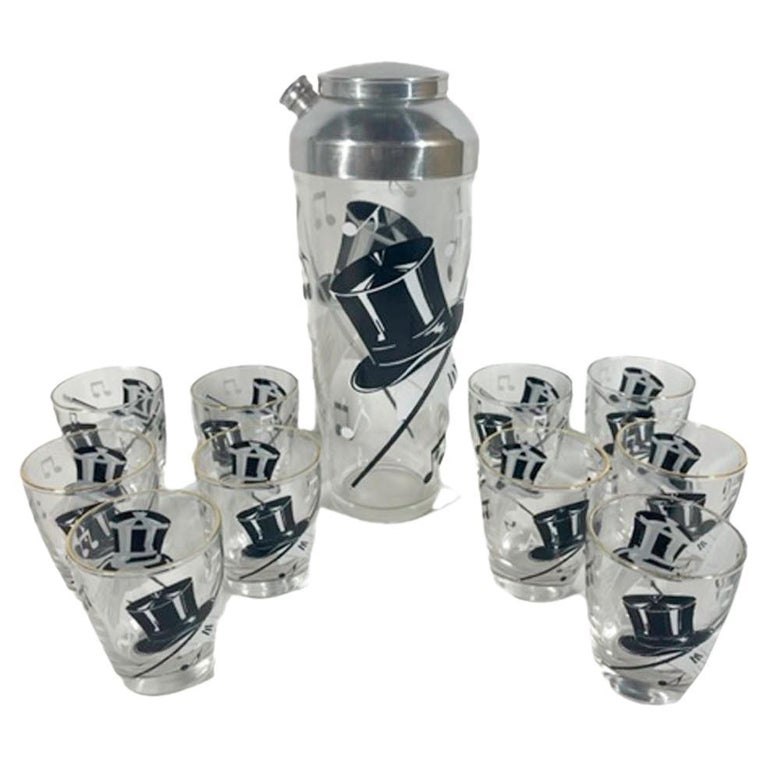 Art Deco Cocktail Shaker Set, Top Hat, Gloves, Walkingstick and Musical