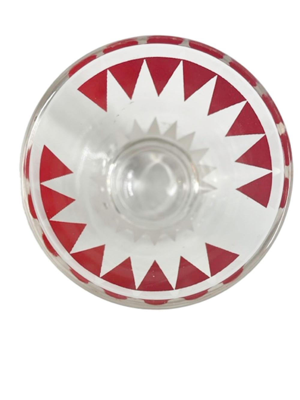 Metal Art Deco Cocktail Shaker Set w/Geometric Red and White Arrow Design For Sale