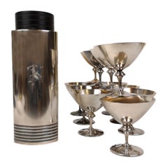 Vintage Art Deco Cocktail Shaker with 12 Martini Glasses by Folke Arström, Sweden