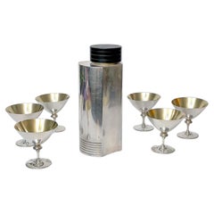 Antique Art Deco Cocktail Shaker with 6 Martini Glasses by Folke Arström, Sweden