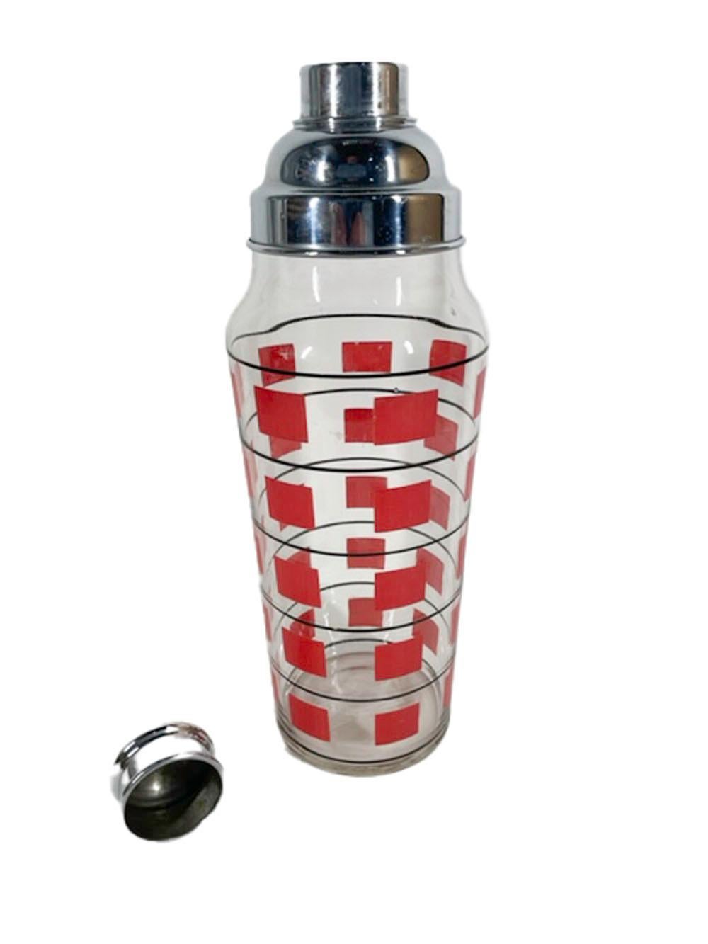 20th Century Art Deco Cocktail Shaker with Bands of Red Squares Between Black Lines For Sale