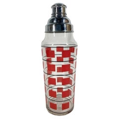 Antique Art Deco Cocktail Shaker with Bands of Red Squares Between Black Lines