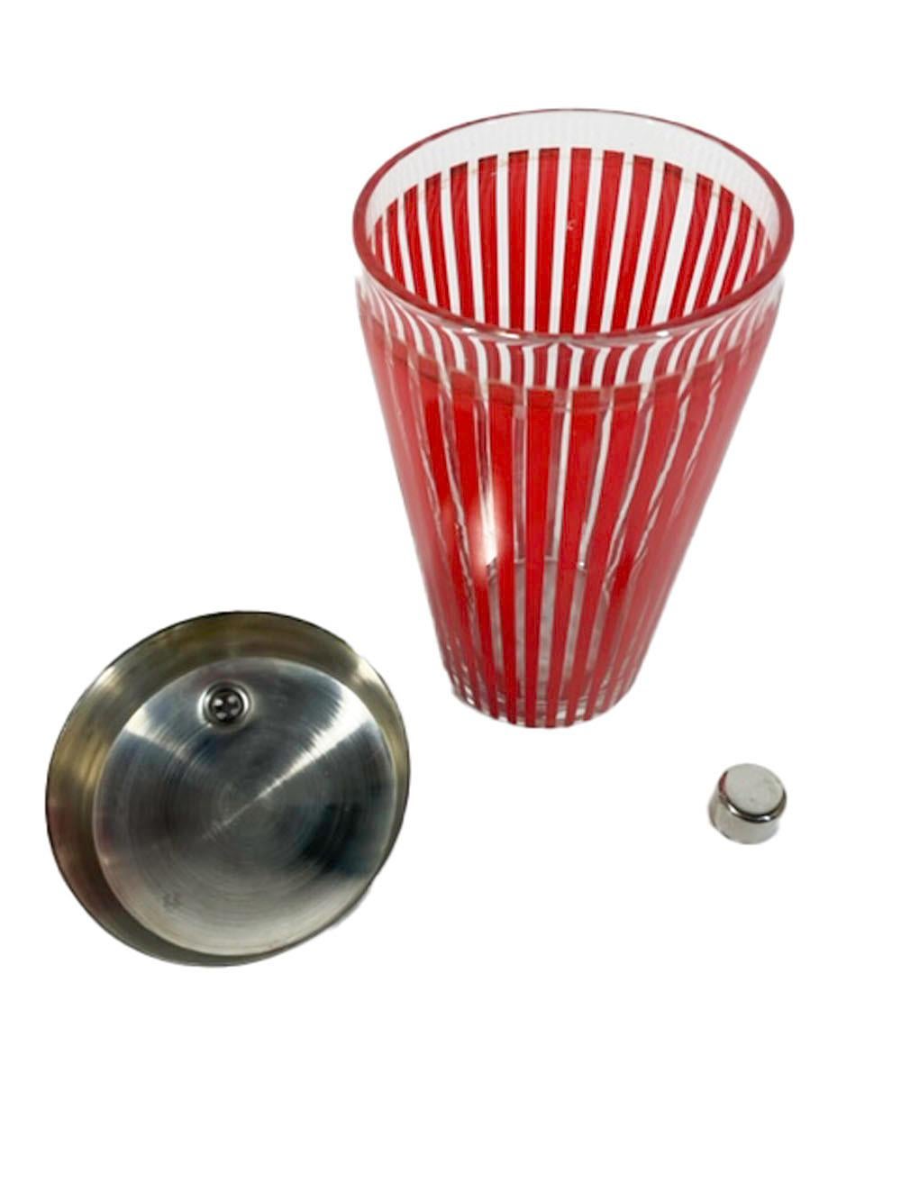20th Century Art Deco Cocktail Shaker with Chrome Lid, Decorated with Vertical Red Stripes