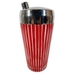 Art Deco Cocktail Shaker with Chrome Lid, Decorated with Vertical Red Stripes