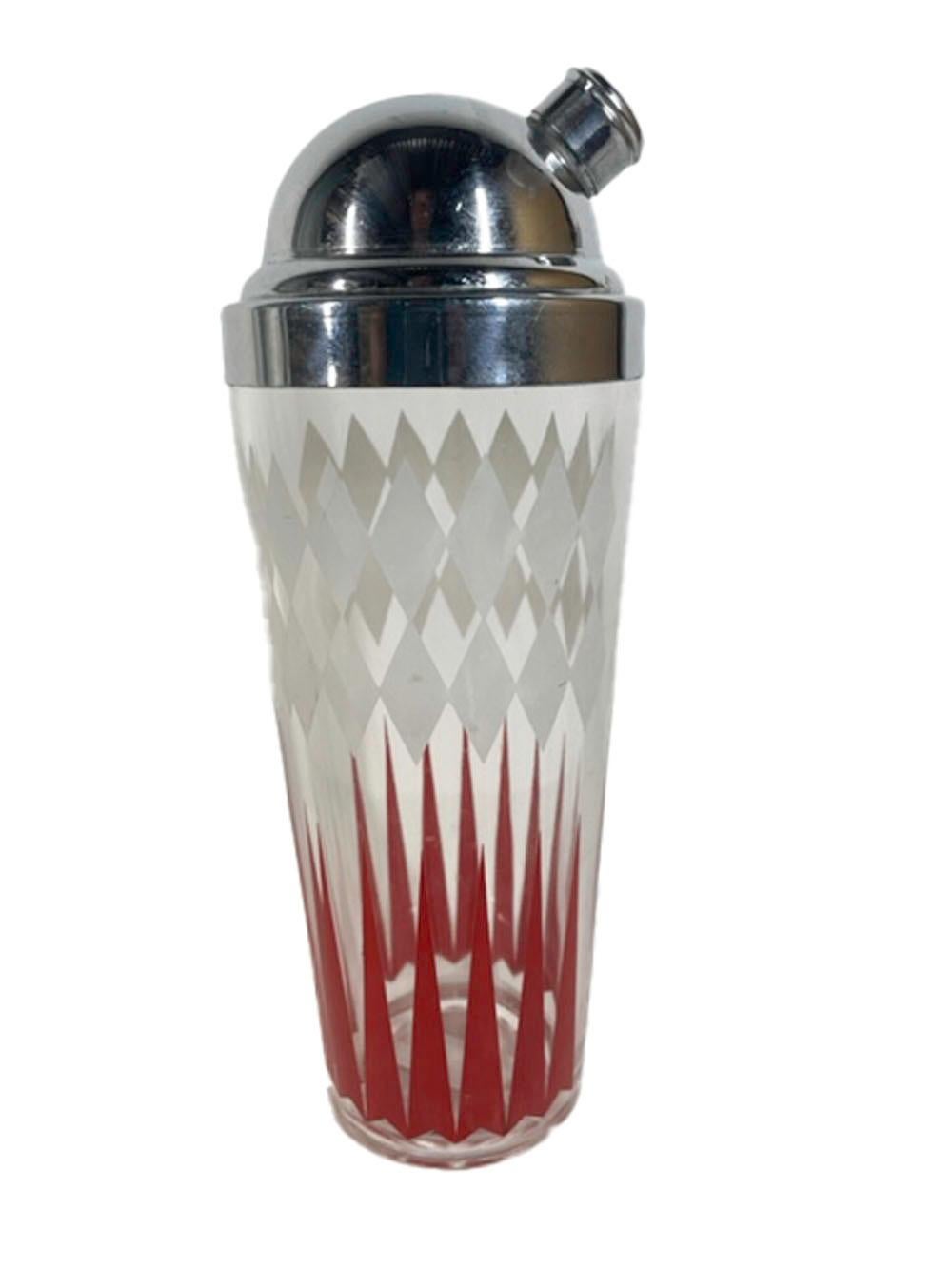 American Art Deco Cocktail Shaker with White Diamonds over Red Arrows