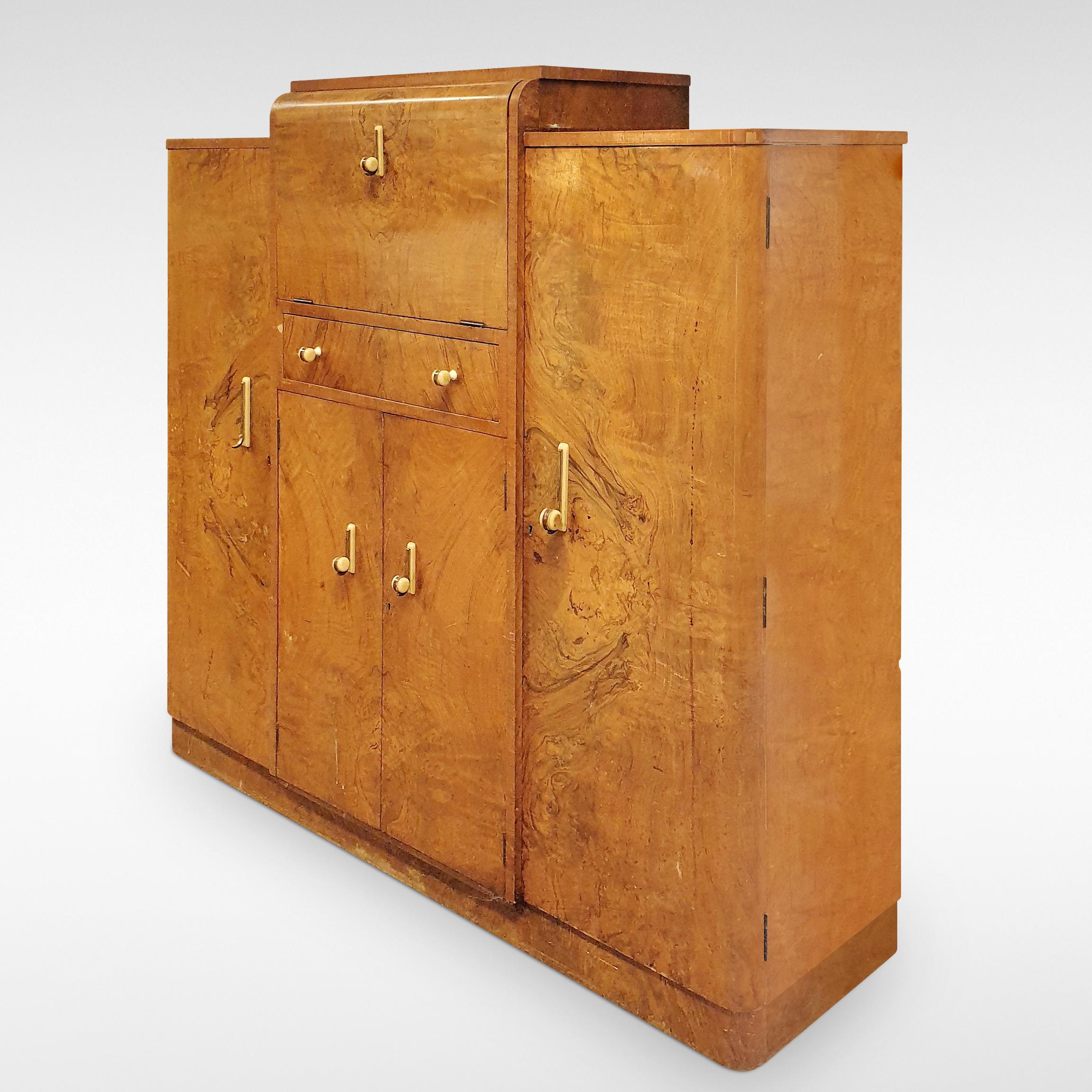 English Art Deco Cocktail Sideboard Attributed to Epstein in Walnut For Sale