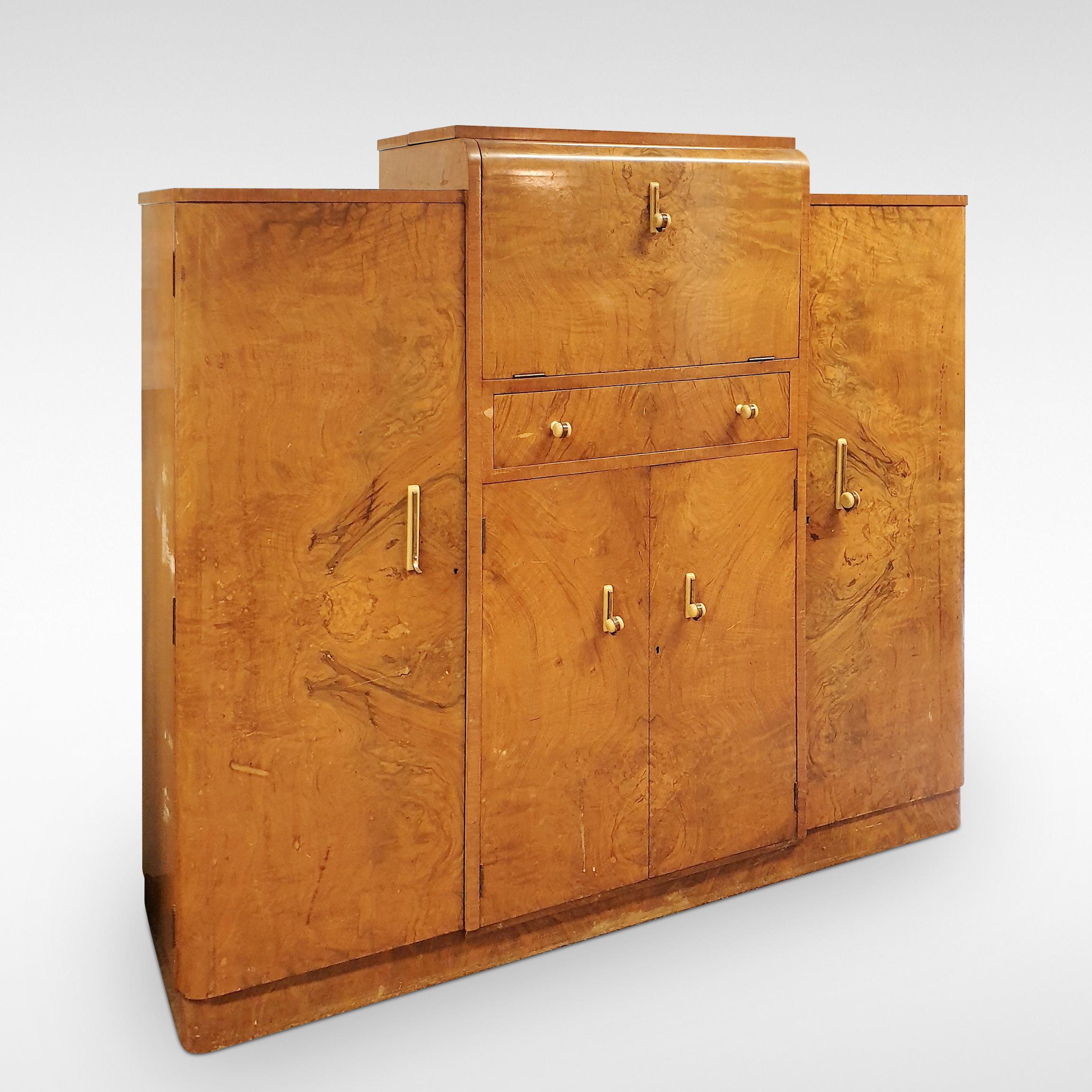 Veneer Art Deco Cocktail Sideboard Attributed to Epstein in Walnut For Sale