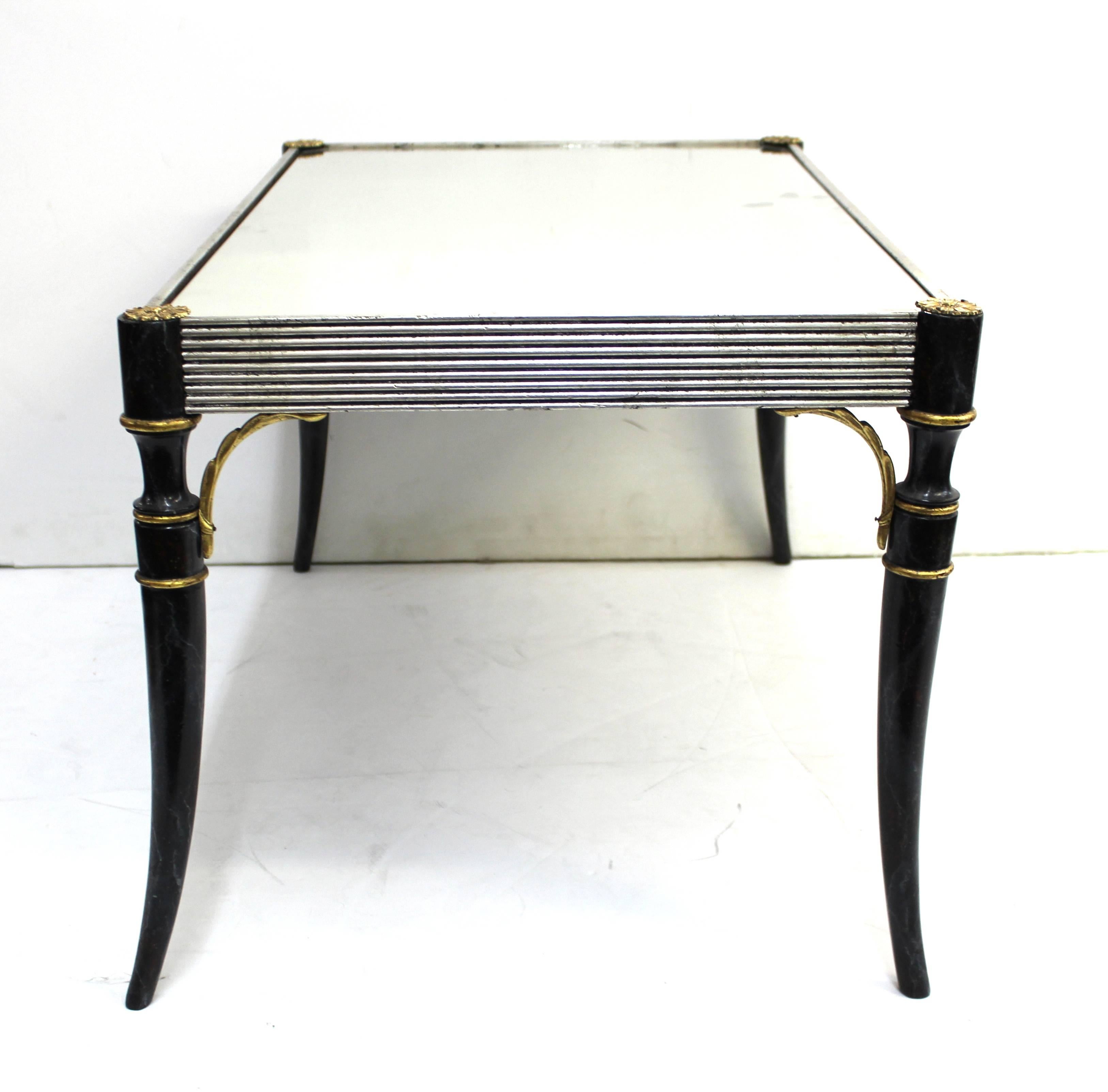 Hand-Painted Art Deco Cocktail Table in Painted and Silvered Wood with Mirror Top