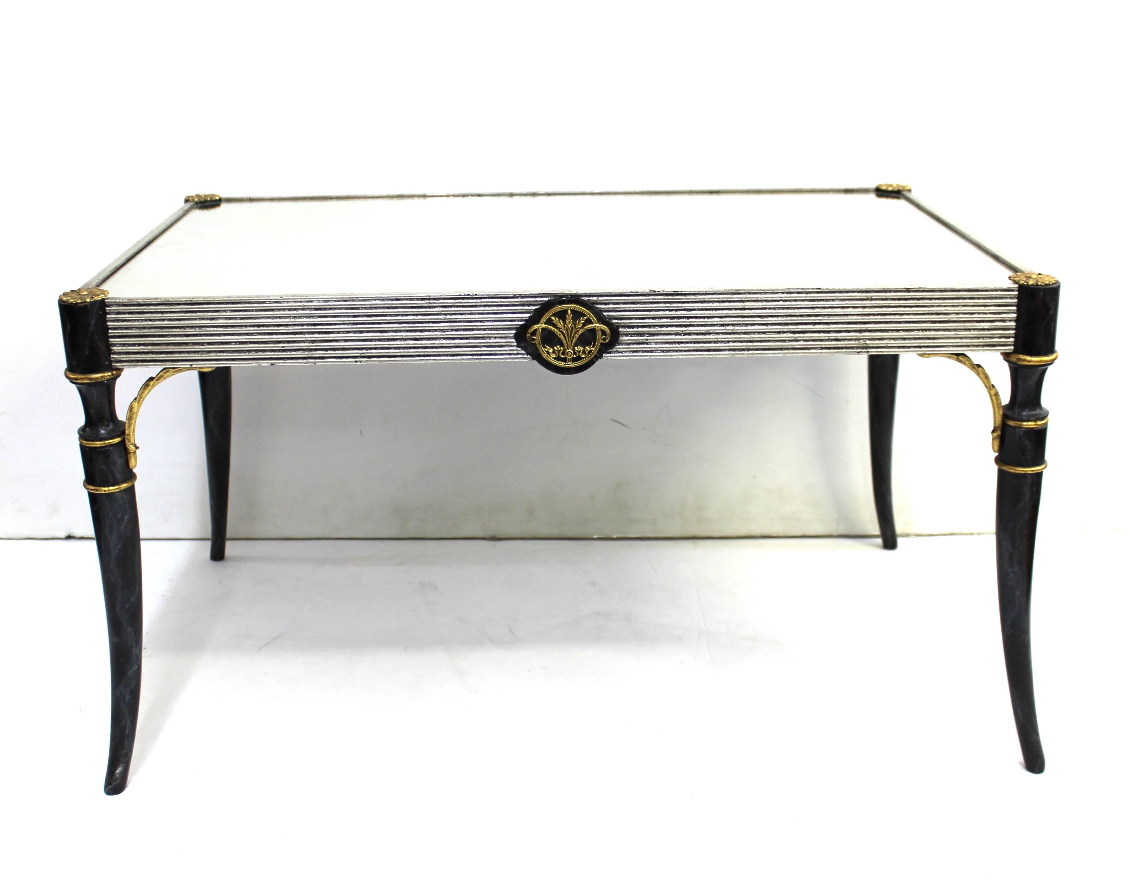 Art Deco Cocktail Table in Painted and Silvered Wood with Mirror Top In Good Condition In New York, NY