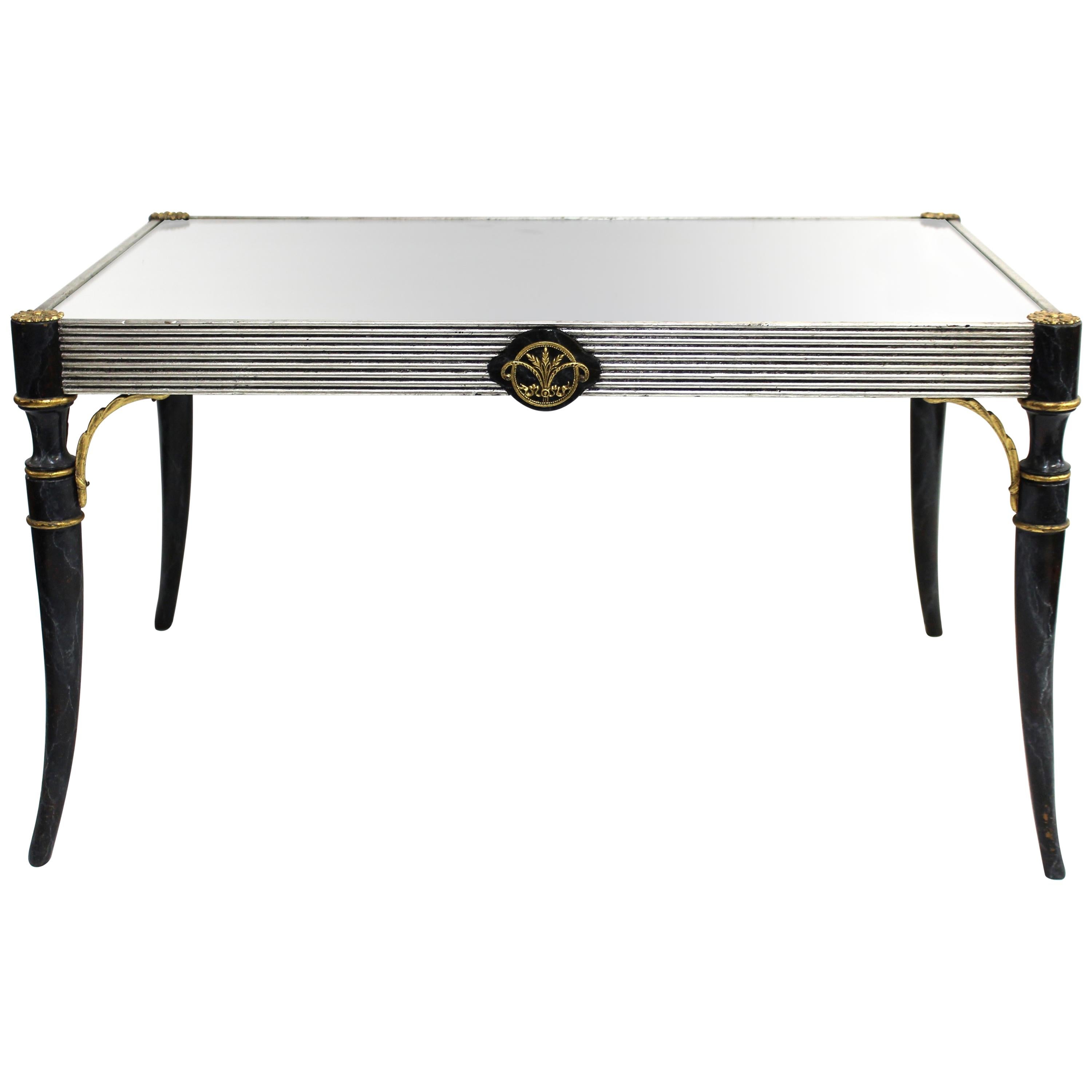Art Deco Cocktail Table in Painted and Silvered Wood with Mirror Top