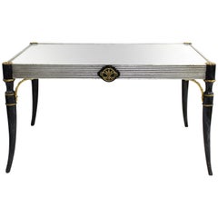 Art Deco Cocktail Table in Painted and Silvered Wood with Mirror Top