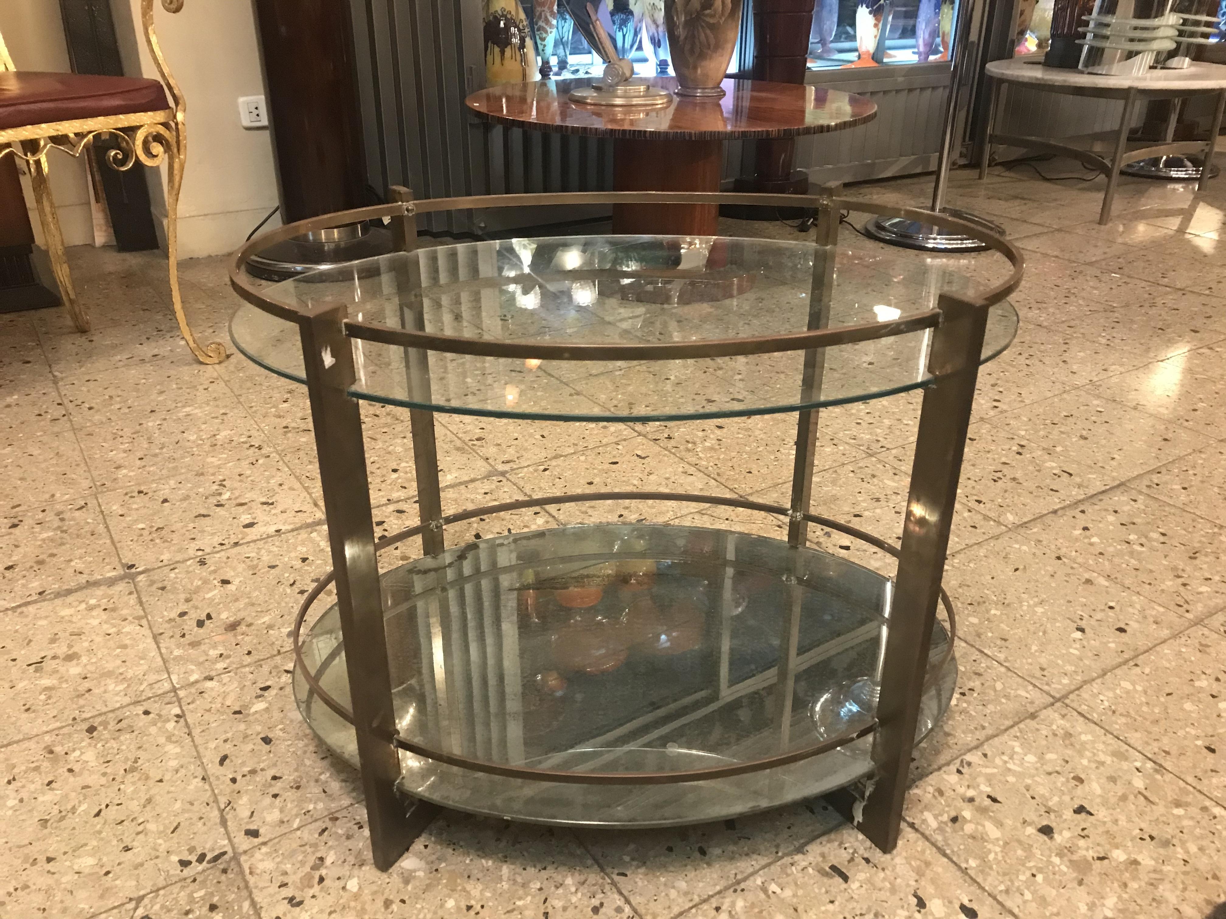 Early 20th Century Art Deco Coctel table in bronze, glass and mirror,  1920, French For Sale