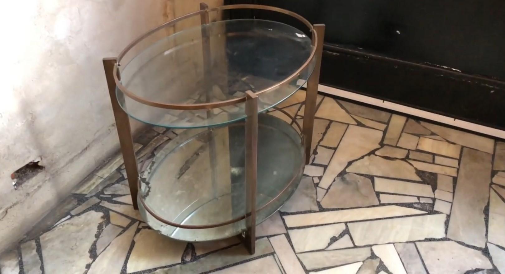 Mesa Art Decó Coctel de bronce, cristal y espejo,  1920, francés principios del siglo XX en venta