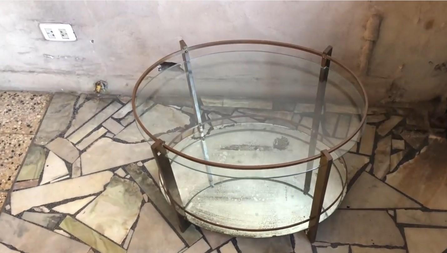 Mesa Art Decó Coctel de bronce, cristal y espejo,  1920, francés en venta 1