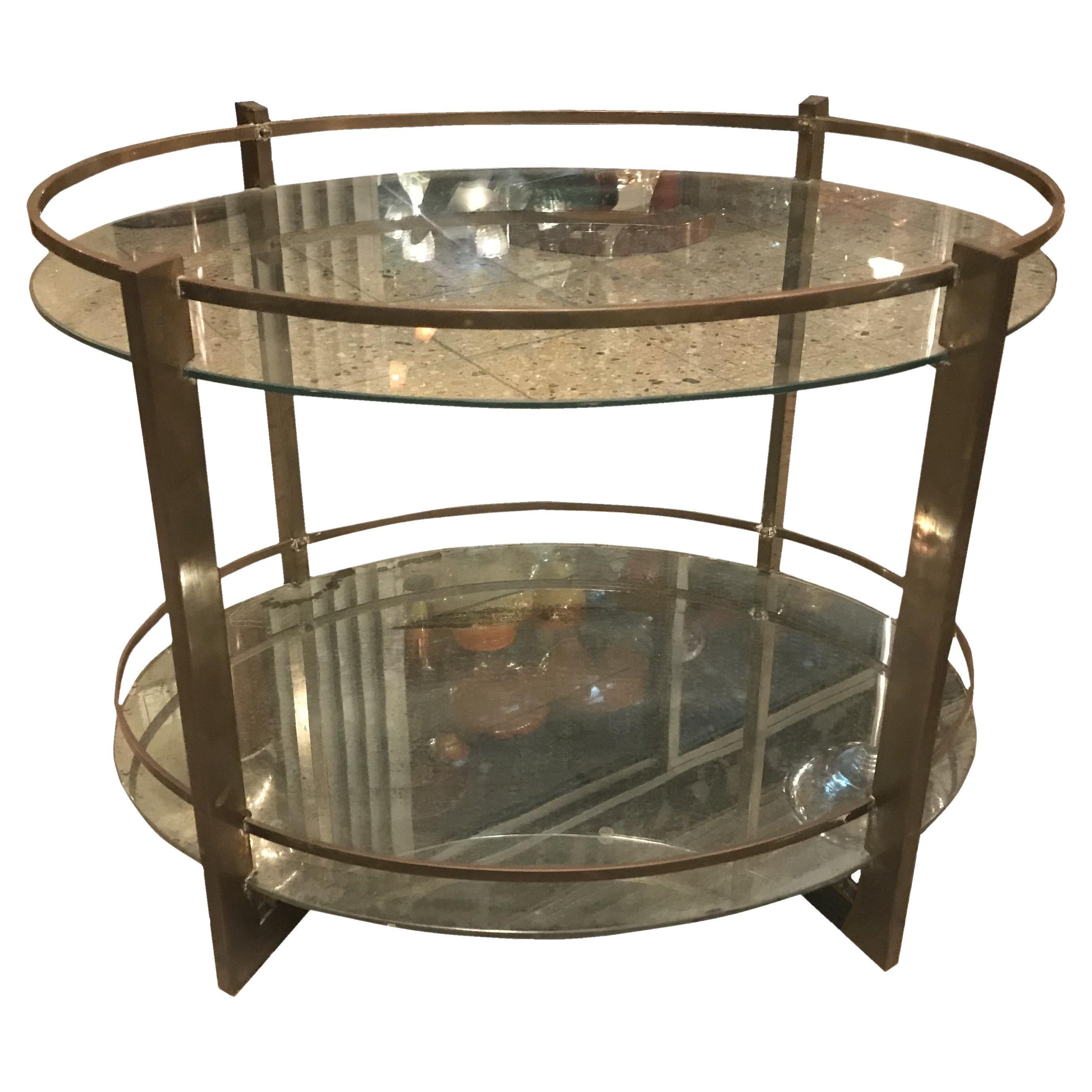 Art Deco Coctel table in bronze, glass and mirror,  1920, French For Sale