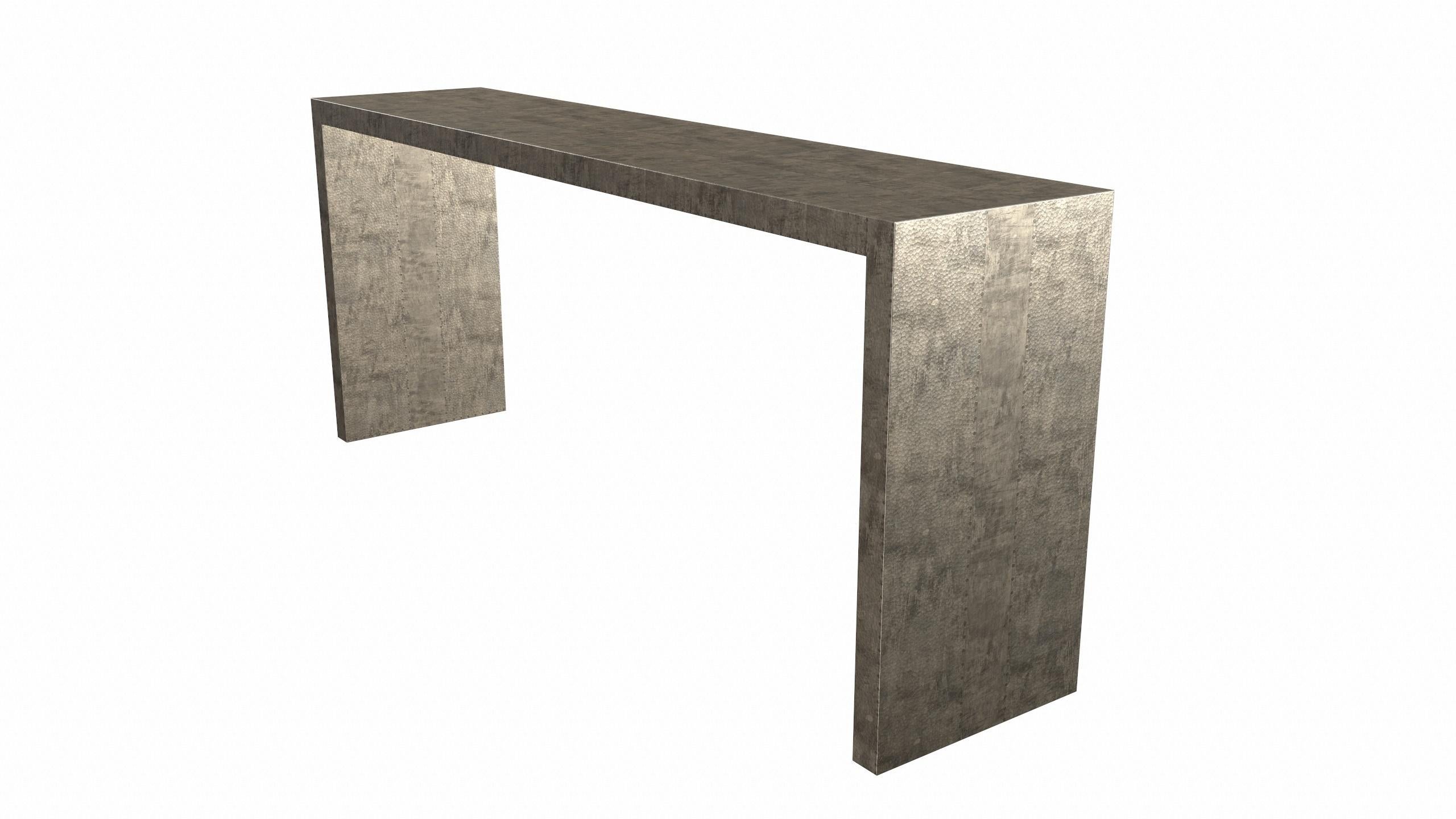 Metal Art Deco Coffee and Cocktail Console Tables in Antique Bronze Mid. Hammered  For Sale