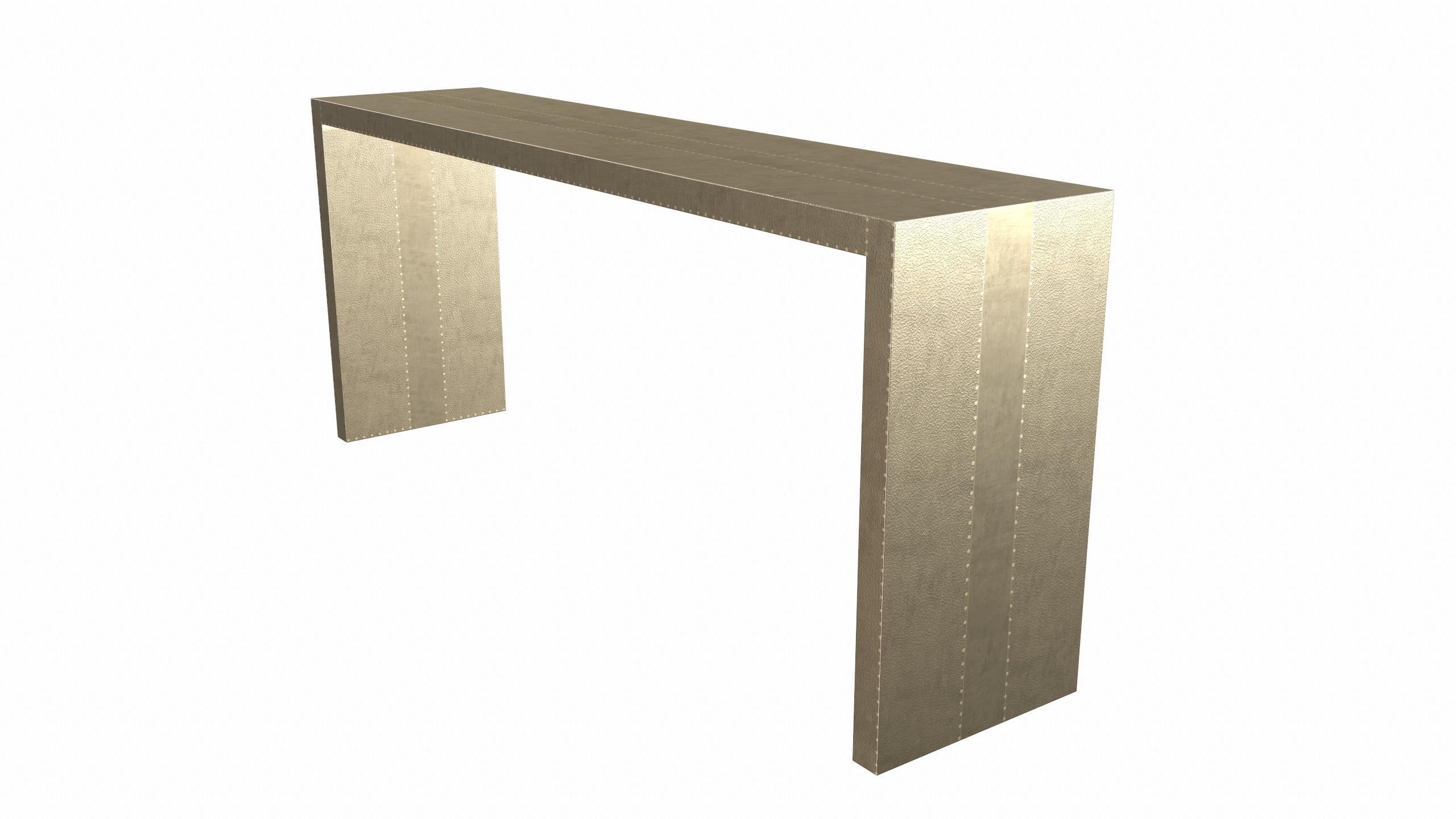 Metal Art Deco Coffee and Cocktail Console Tables in Fine Hammered Brass  For Sale