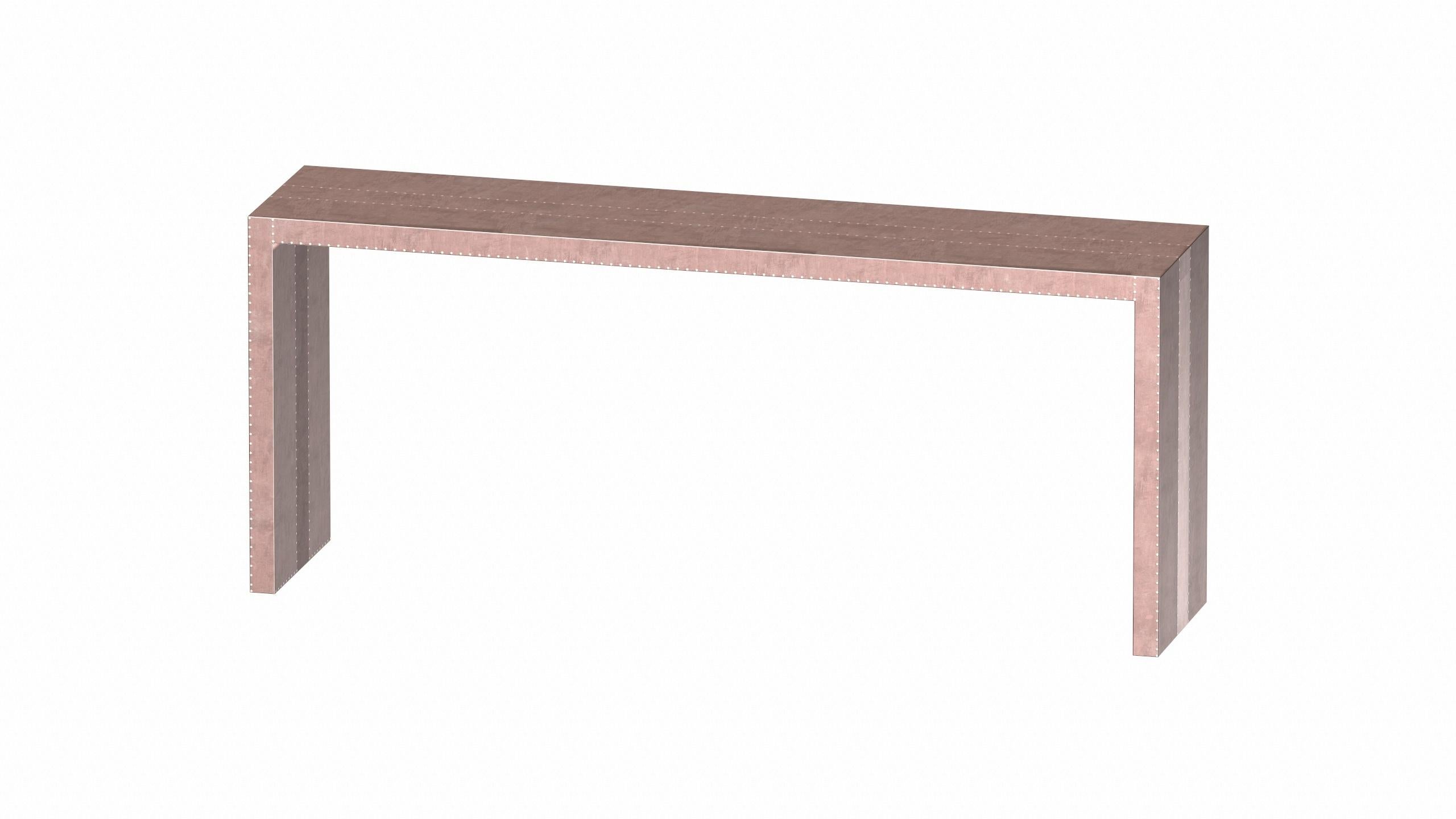Art Deco Coffee and Cocktail Tables Rectangular Console in Smooth Copper  For Sale 3