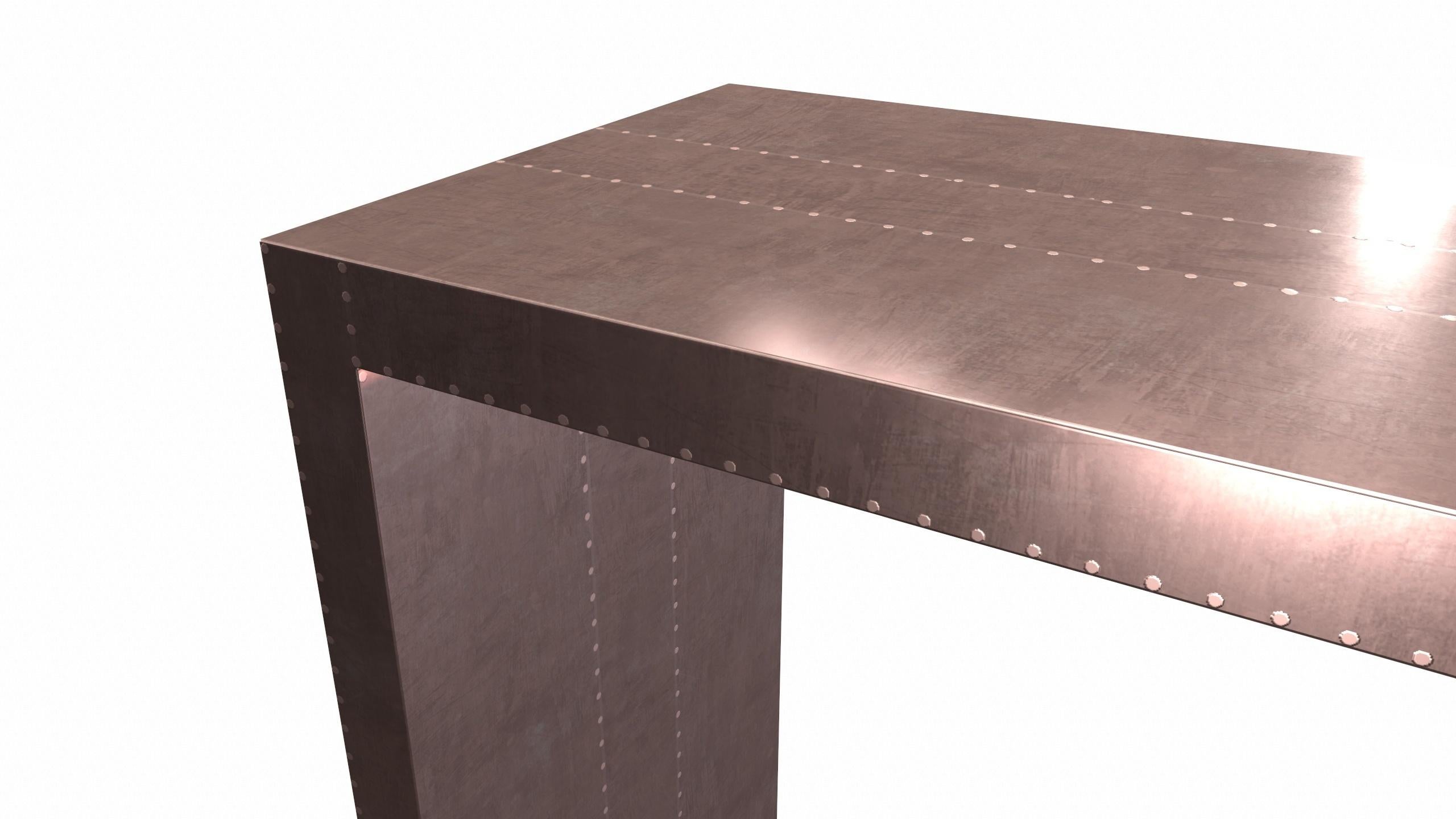 Other Art Deco Coffee and Cocktail Tables Rectangular Console in Smooth Copper  For Sale