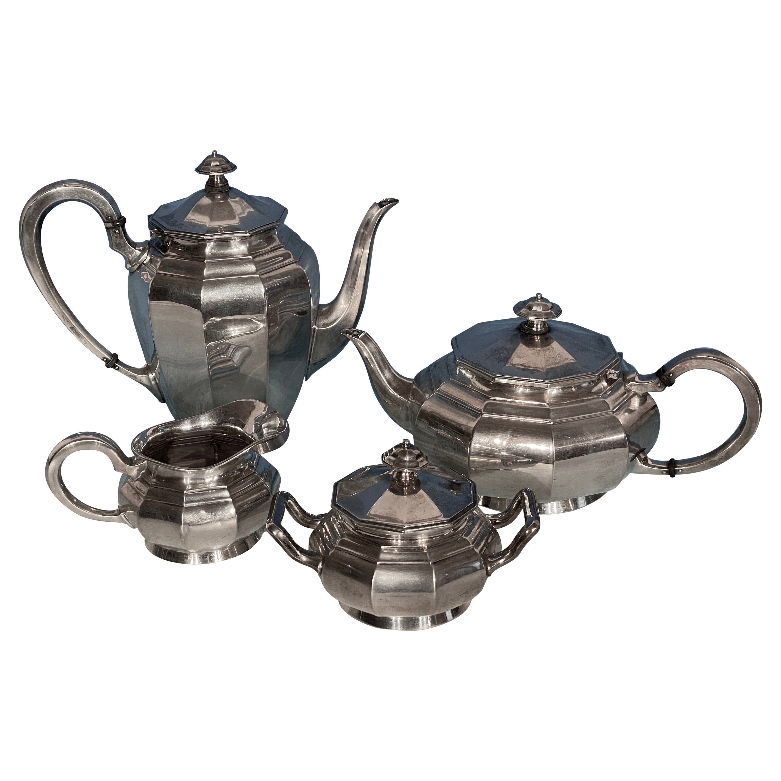 Set da caffè e da tè Art Deco, Argento 835, Germania, 1900-20