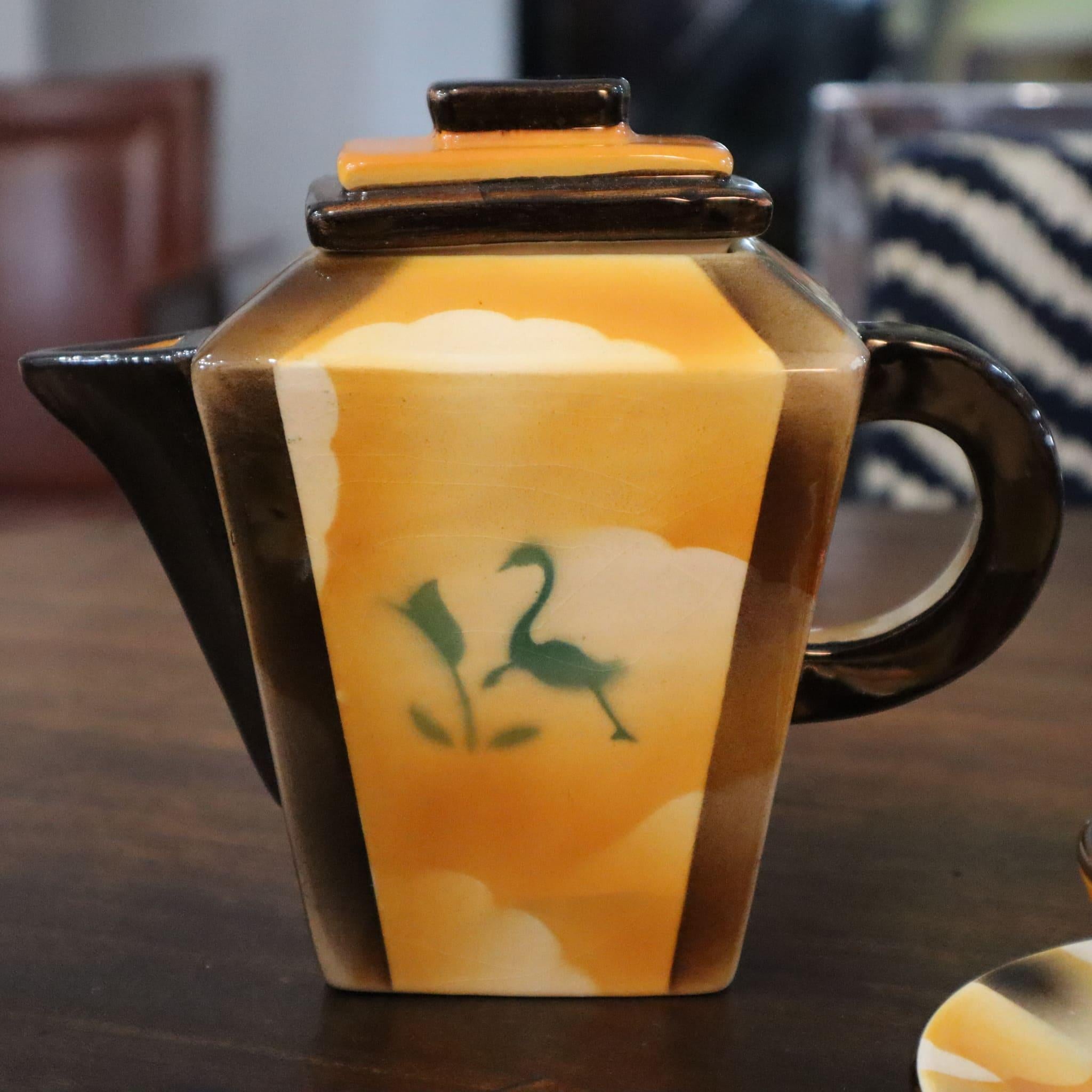 Hand-Painted Art deco coffee service set ceramic by Carraresi Lucchesi, Italy, 1930s For Sale