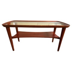 Art deco coffee table. Beautiful wooden table. 1950's Golden strip in glass