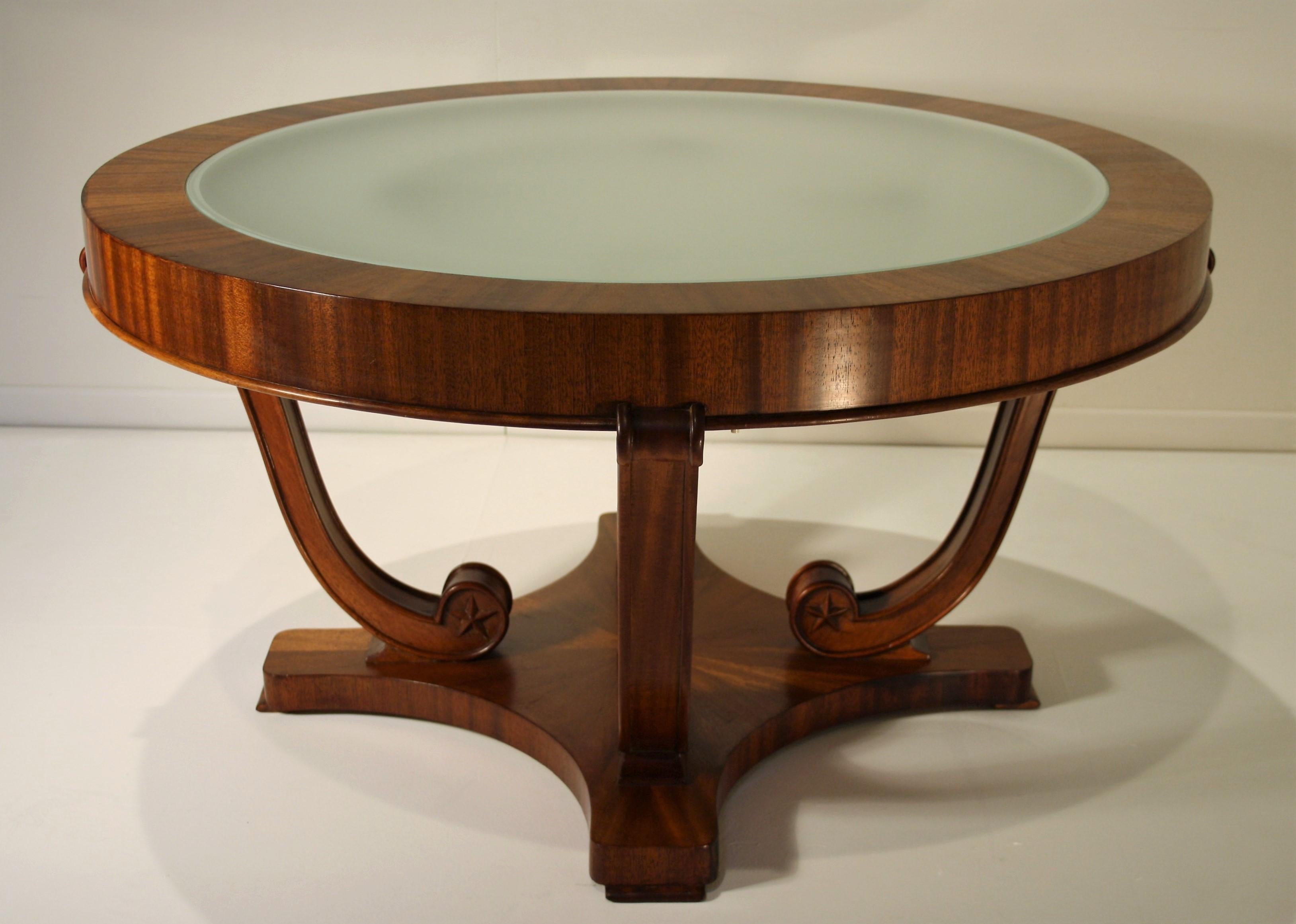 Glass Art Deco Rosewood Coffee Table by De Coene, 1930s
