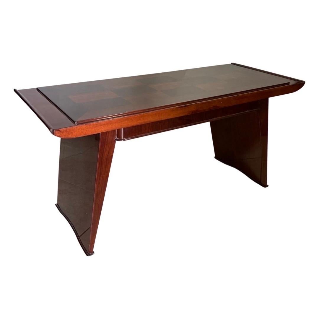 Art Deco rosewood side-coffee table with a Marquetry top designed by Maison Dominique.

  