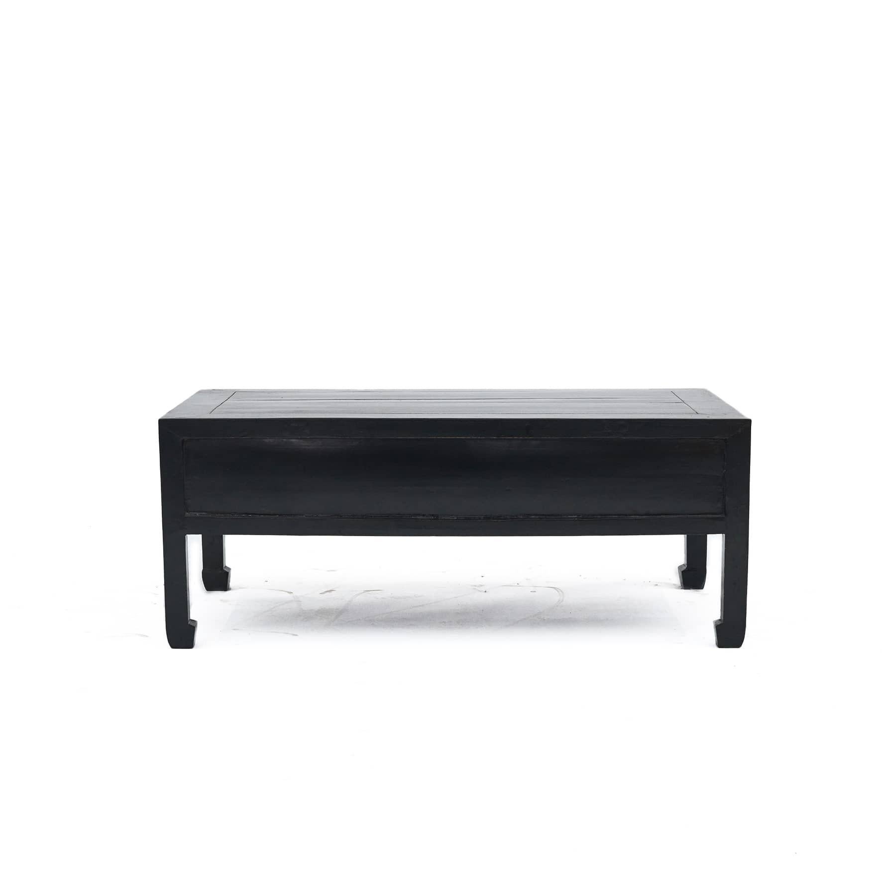 Art Deco coffee table.
Original black lacquer with clear surface finish and natural patina.
One side with three drawers.

Hebei Province, China. 1910 - 1920.