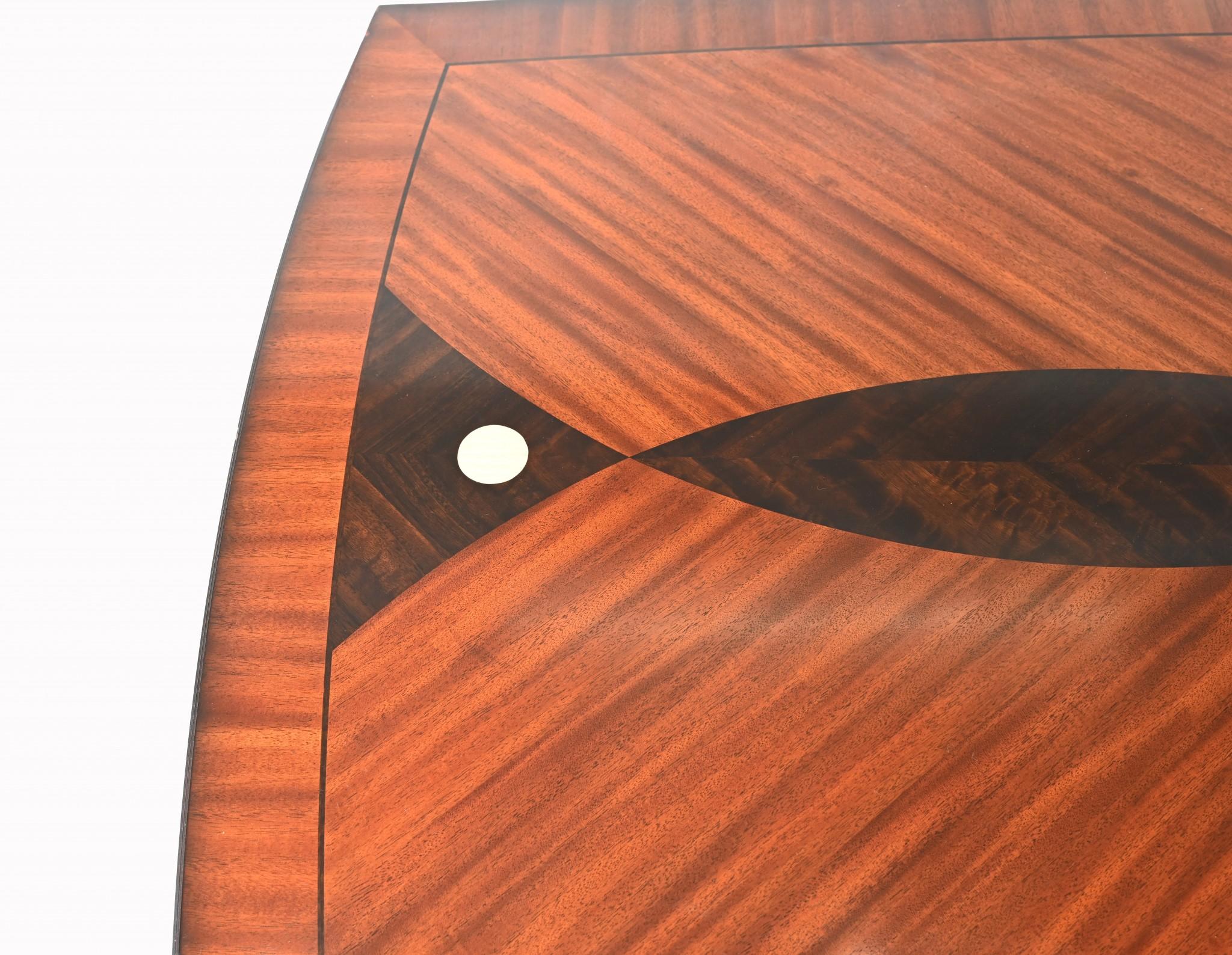 Wood Art Deco Coffee Table Geometric Inlay