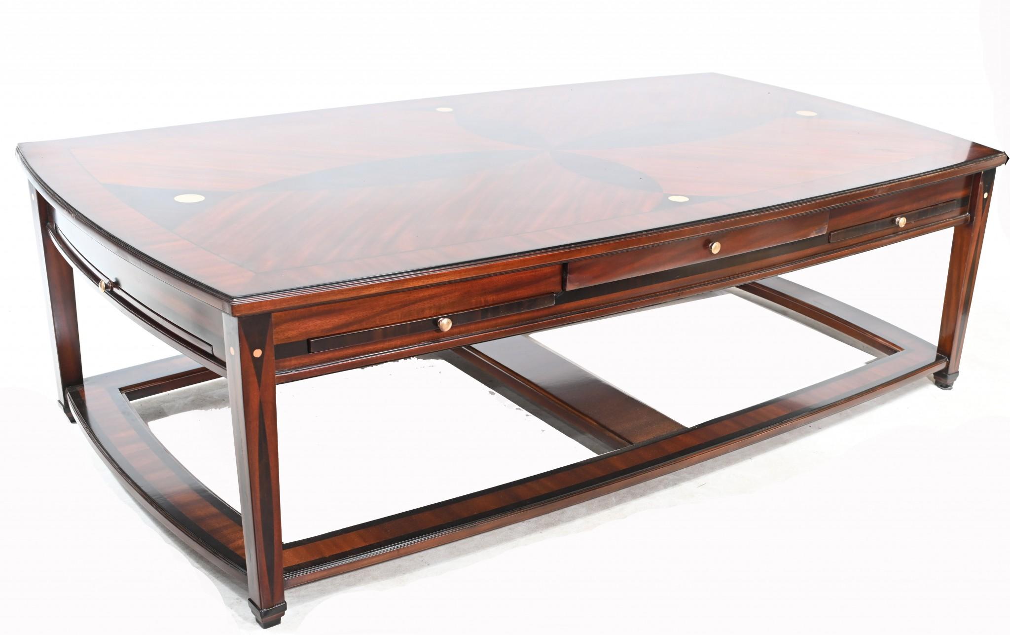 Late 20th Century Art Deco Coffee Table Geometric Inlay For Sale