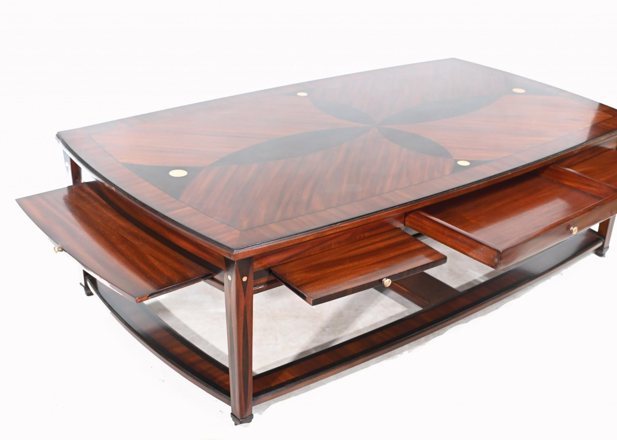Wood Art Deco Coffee Table Geometric Inlay For Sale