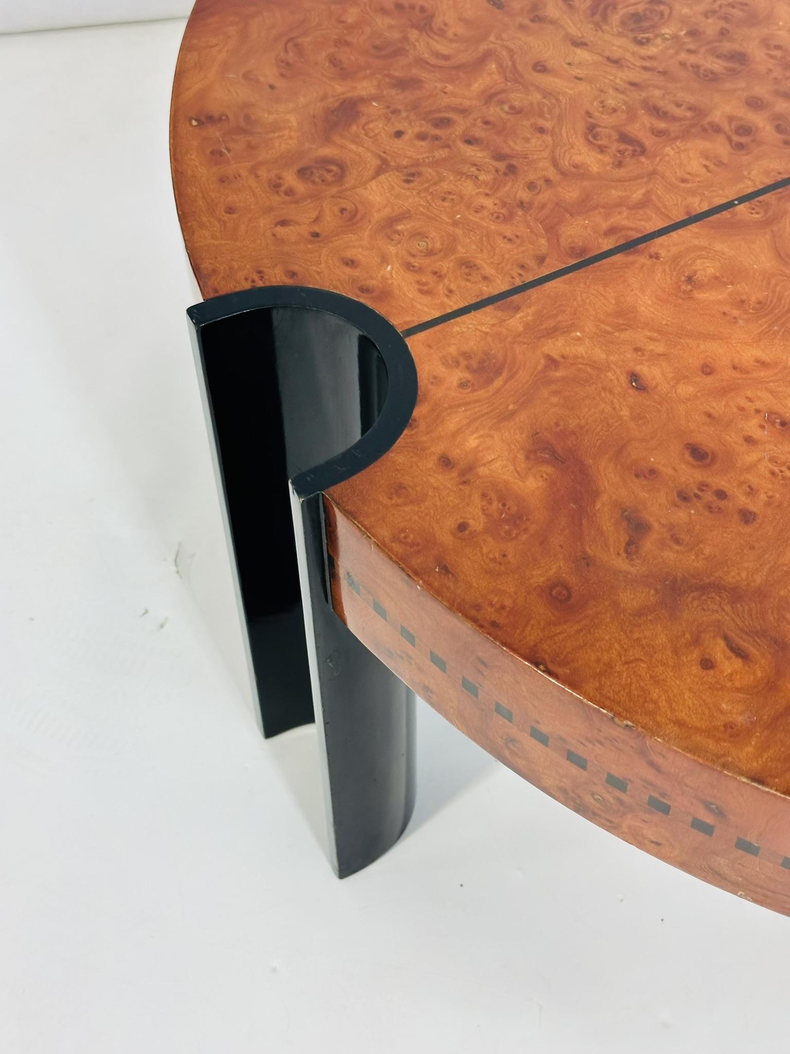 Art Deco Coffee Table in Burlwood and Lacquered Legs, France 1940's 5