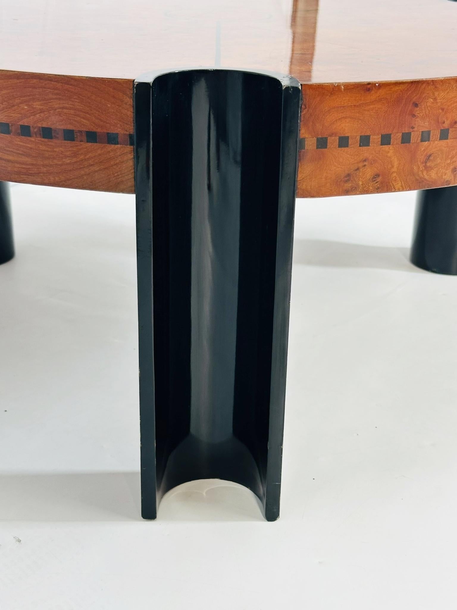 Art Deco Coffee Table in Burlwood and Lacquered Legs, France 1940's 6