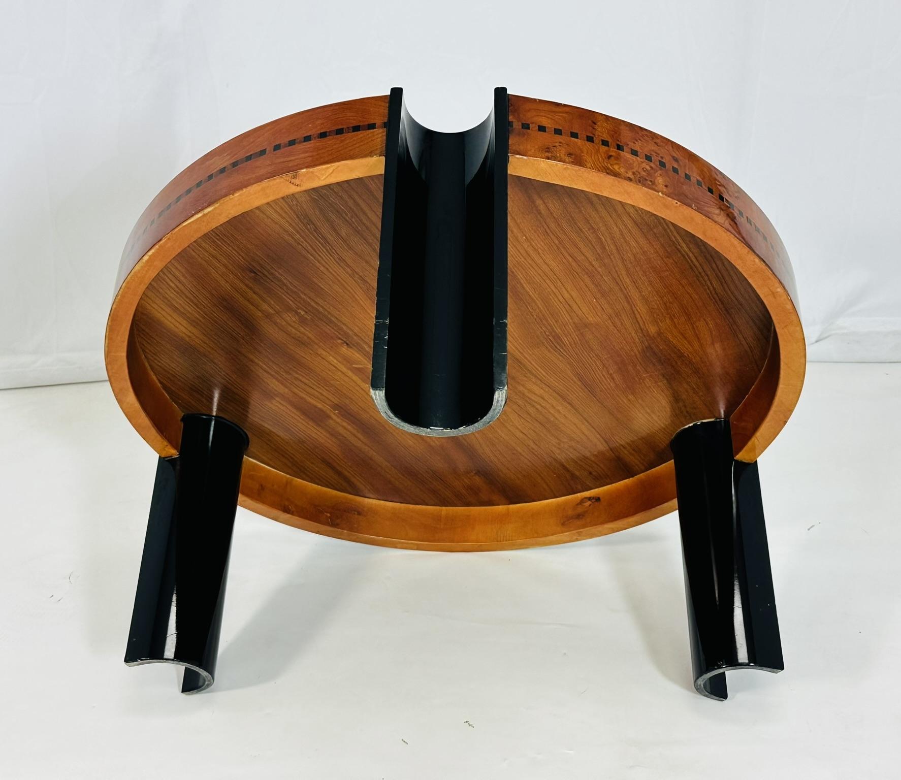 Art Deco Coffee Table in Burlwood and Lacquered Legs, France 1940's 7
