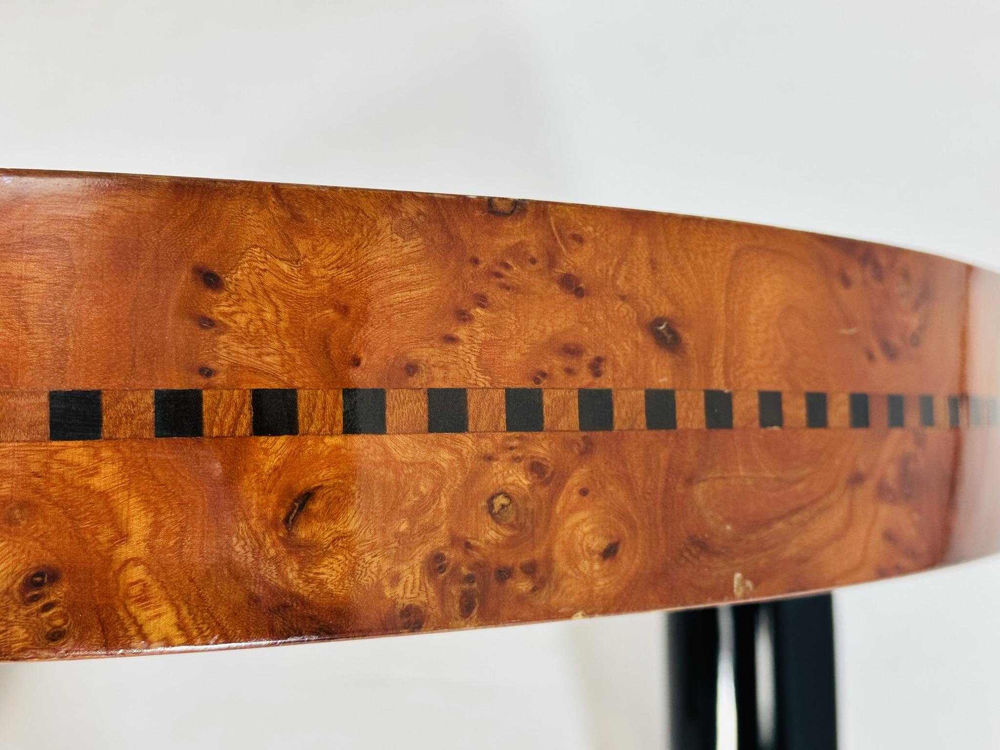 Art Deco Coffee Table in Burlwood and Lacquered Legs, France 1940's 9