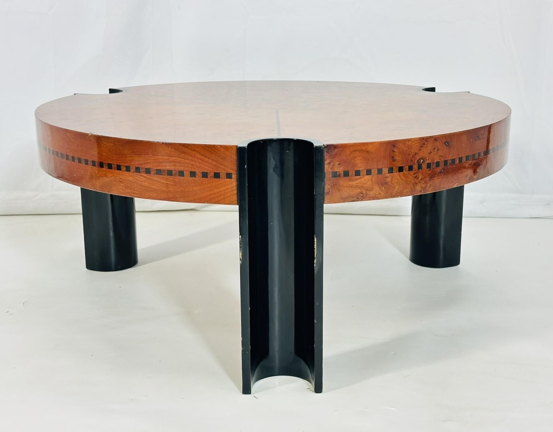 Art Deco Coffee Table in Burlwood and Lacquered Legs, France 1940's 1